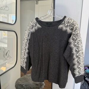 JCrew Charcoal  Small Sweater with white lace sleeves.  Excellent condition